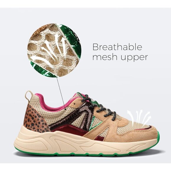 Women‘s Beige Casual Sneakers Platform Classic Leopard Walking Tennis - Picture 4 of 9